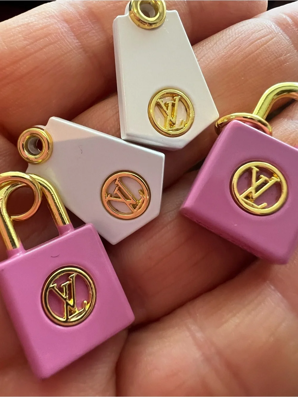 Pink and White Unbranded lock & Tag Charms - Gold Accentset of 4 bundle